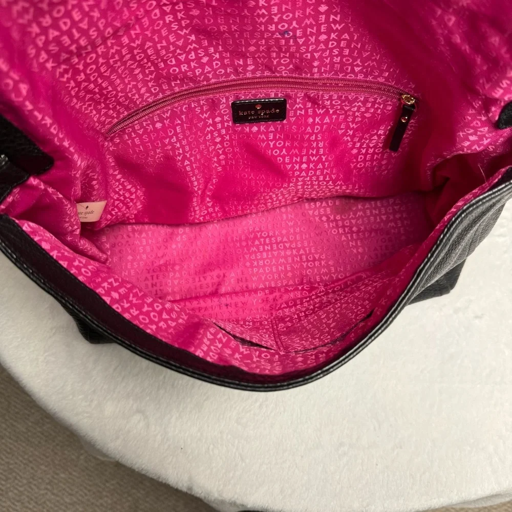 Kate Spade Black Leather large tote/  Shoulder Bag pink interior